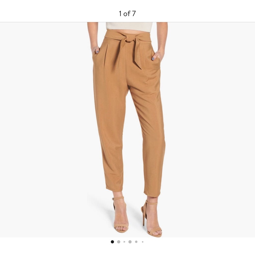 Women's Tan High-Waist Tie Pants